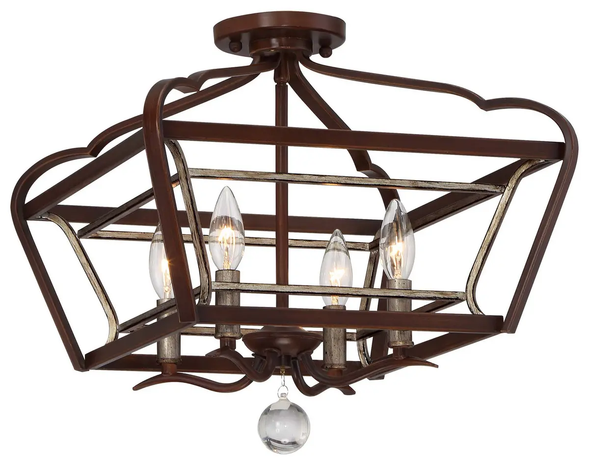 Minka Lavery Astrapia Four Light Semi Flush Mount In Dark Rubbed Sienna With Aged Silver 1