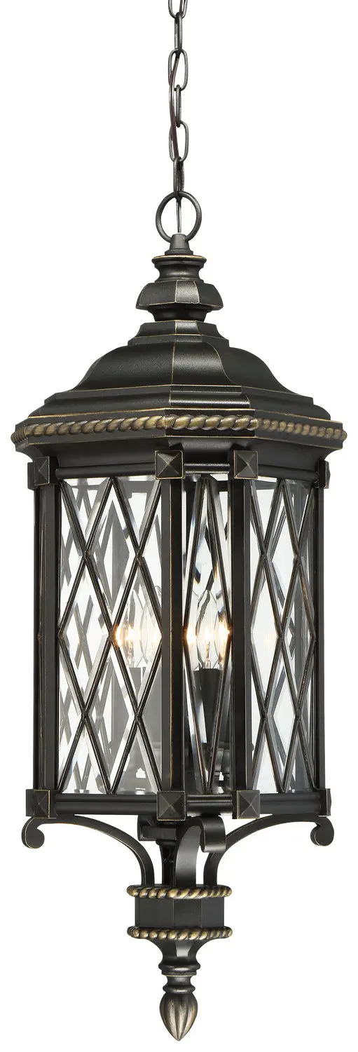 Minka Lavery Bexley Manor Four Light Outdoor Chain Hung In Coal With Gold Highlight 1