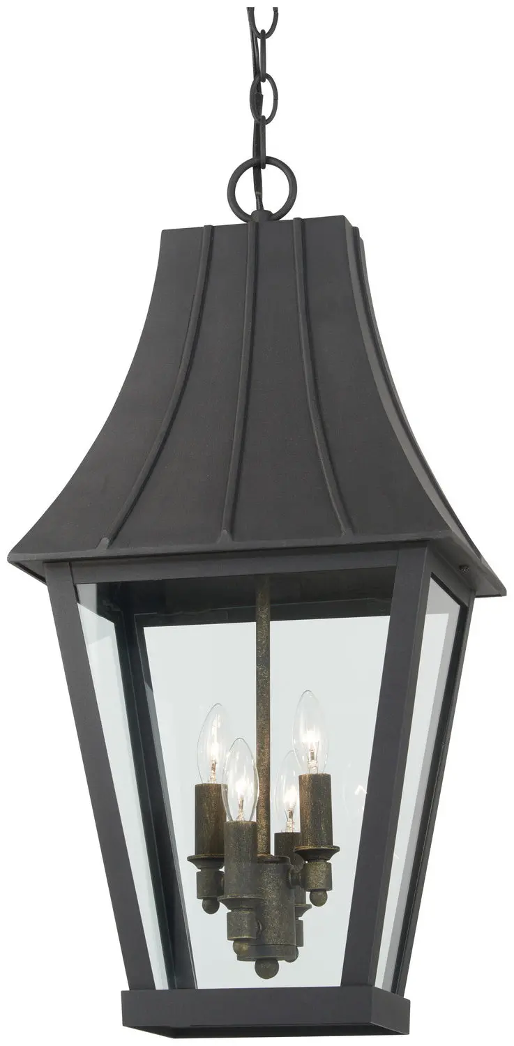 Minka Lavery Chateau Grande Four Light Outdoor Hanging Lantern In Coal With Gold Highlights 1