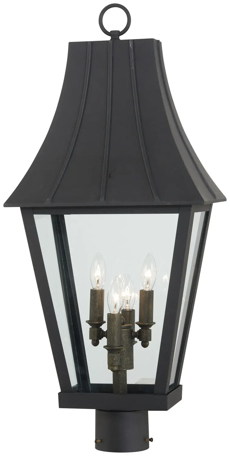 Minka Lavery Chateau Grande Four Light Outdoor Post Mount In Coal With Gold Highlights 1