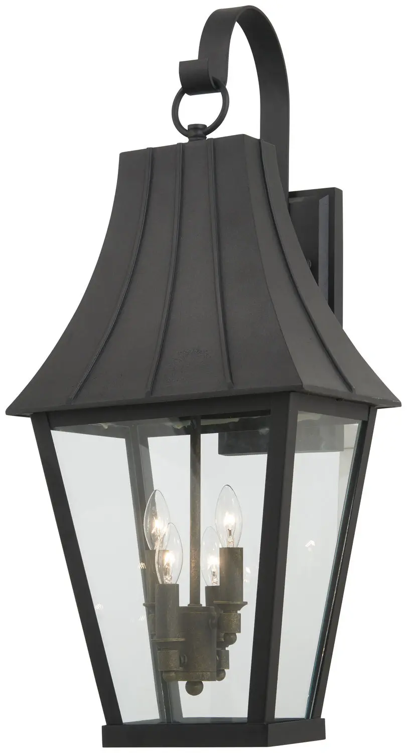 Minka Lavery Chateau Grande Four Light Outdoor Wall Mount In Coal With Gold Highlights 1