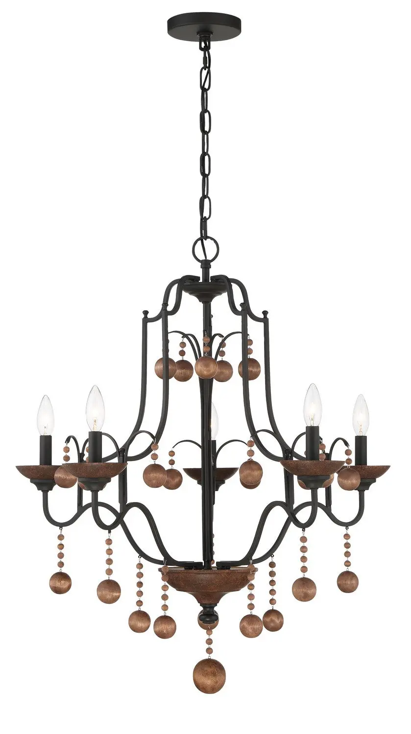 Minka Lavery Colonial Charm Five Light Chandelier In Old World Bronze With Walnut Acce 1