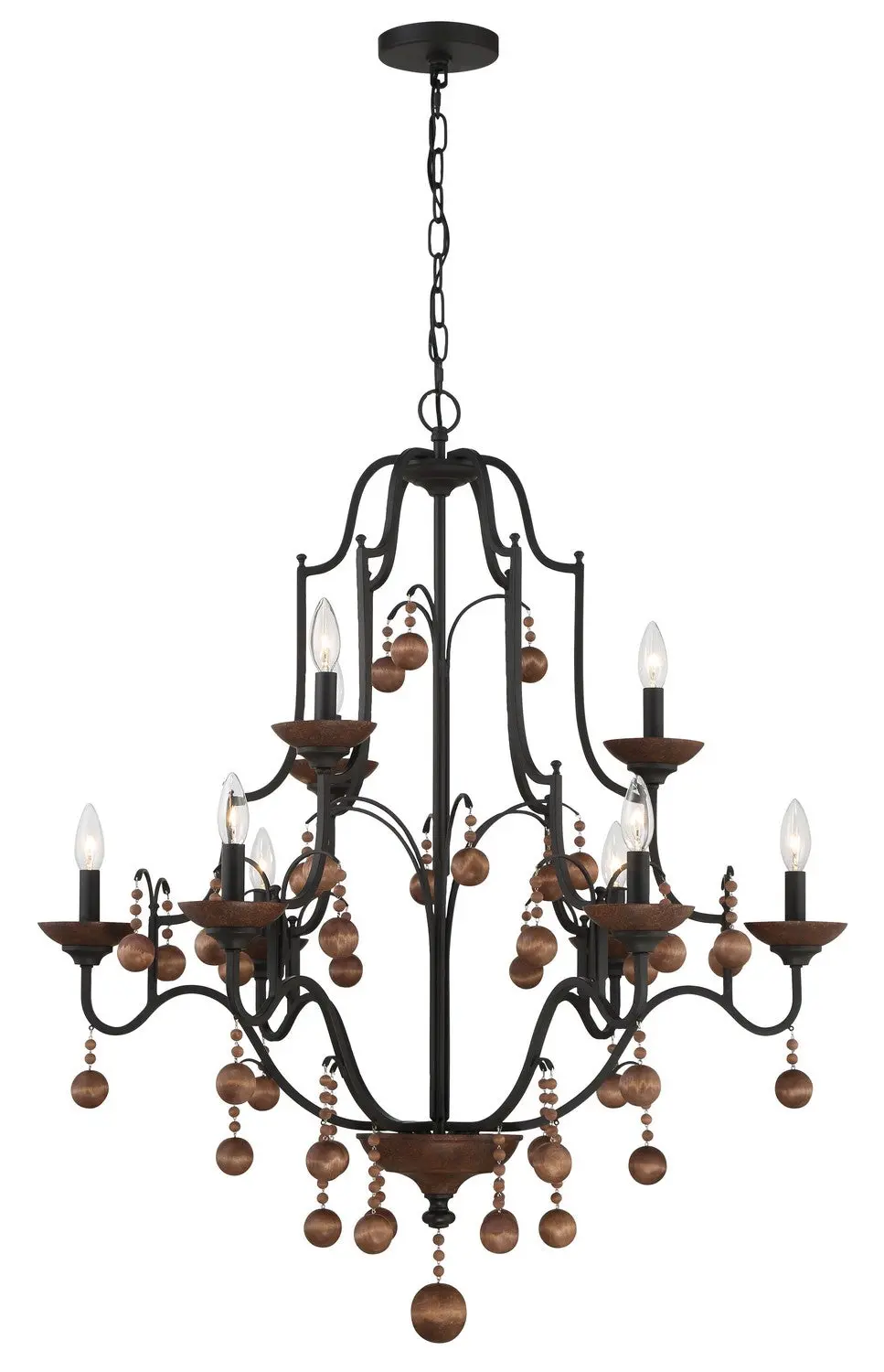 Minka Lavery Colonial Charm Nine Light Chandelier In Old World Bronze With Walnut Acce 1