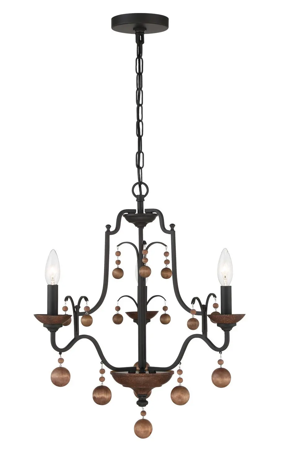 Minka Lavery Colonial Charm Three Light Chandelier In Old World Bronze With Walnut Acce 1