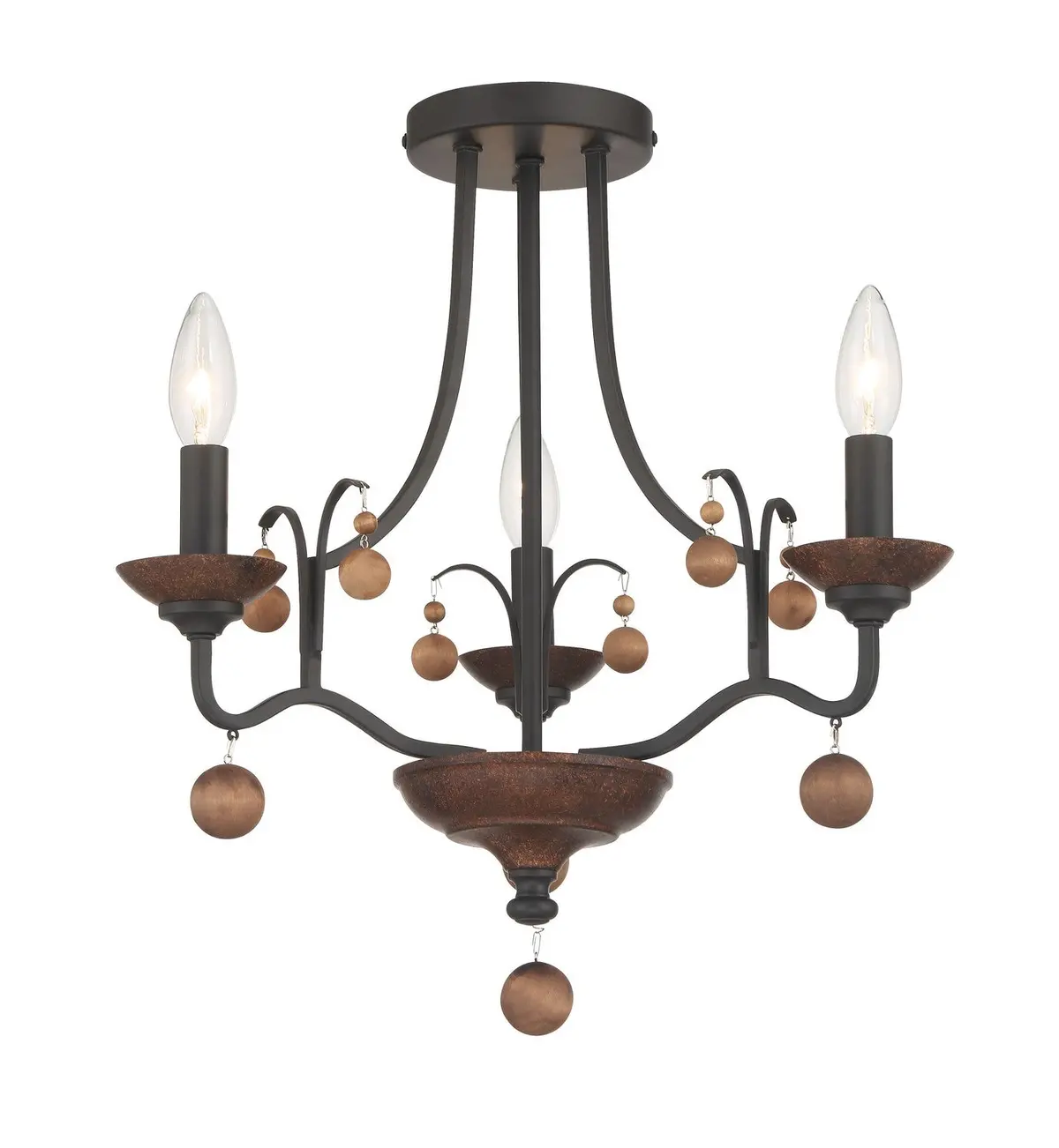 Minka Lavery Colonial Charm Three Light Semi Flush Mount In Old World Bronze With Walnut Acce 1