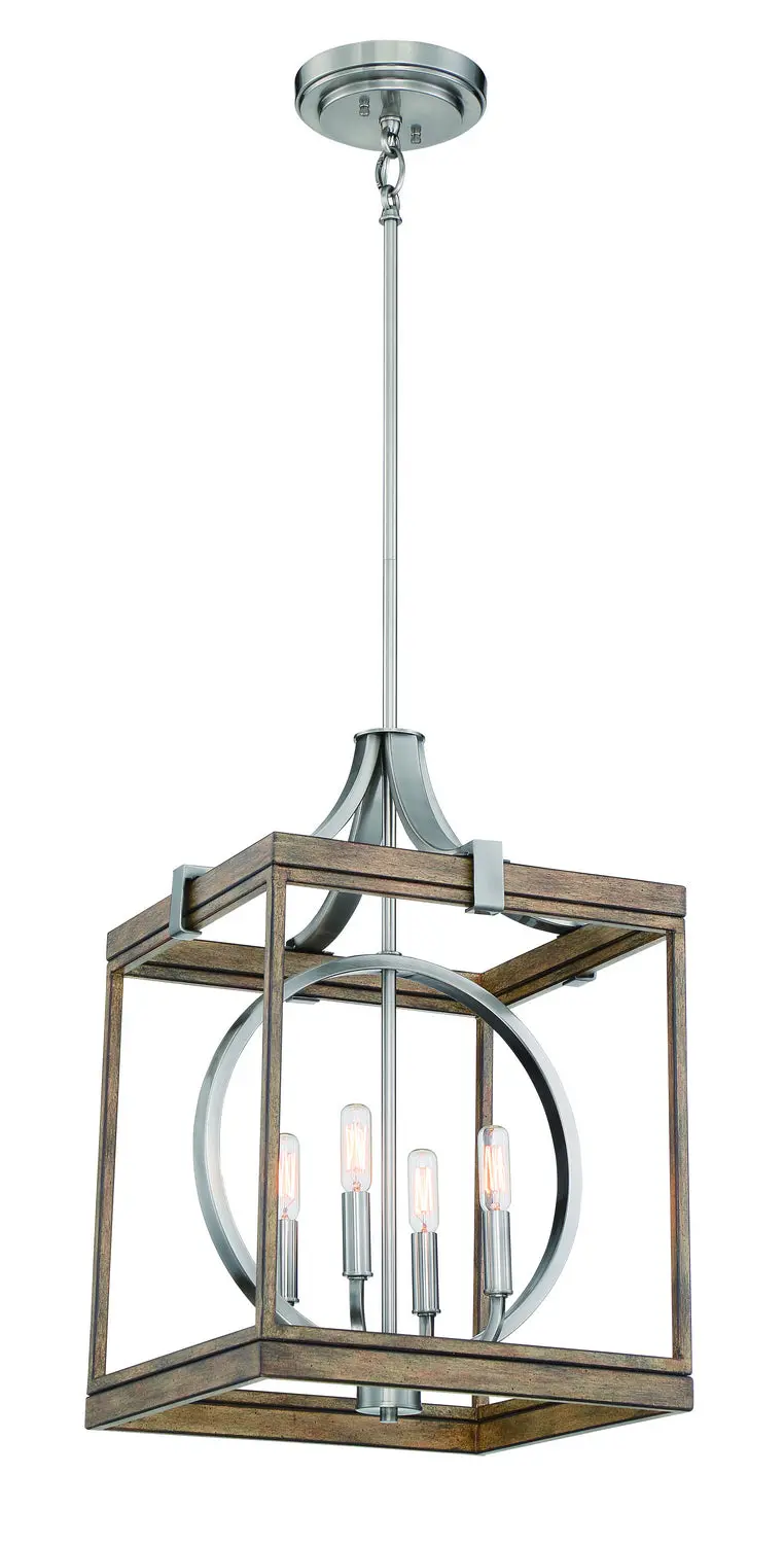 Minka Lavery Country Estates Four Light Pendant In Sun Faded Wood With Brushed Nickel 1