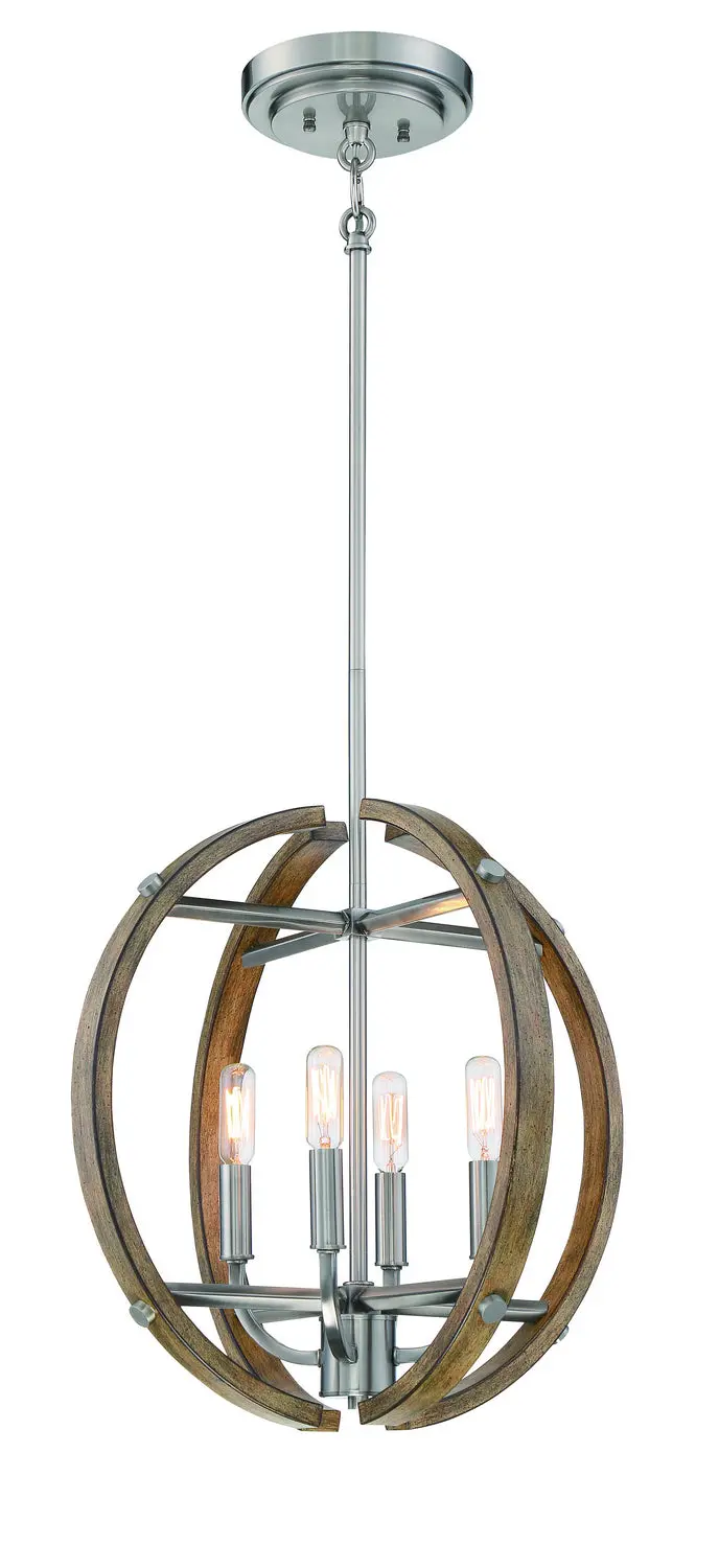 Minka Lavery Country Estates Four Light Pendant In Sun Faded Wood With Brushed Nickel 1