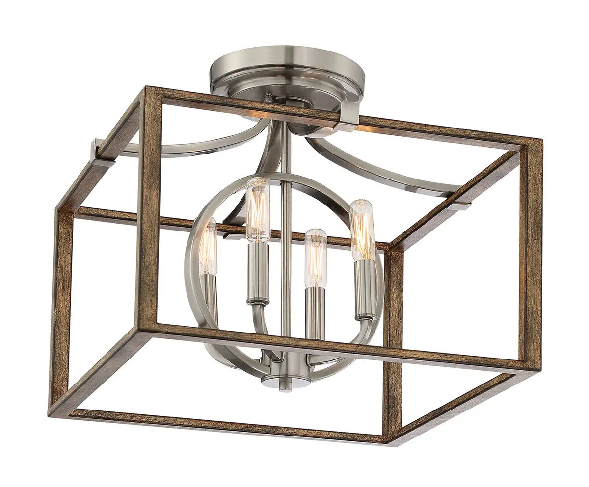 Minka Lavery Country Estates Four Light Semi Flush Mount In Sun Faded Wood With Brushed Nickel 1