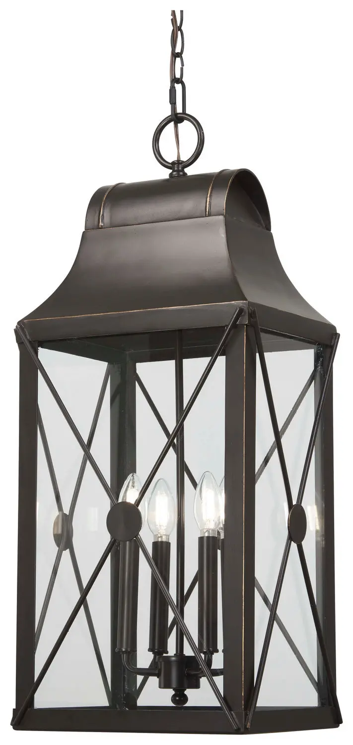 Minka Lavery De Luz Four Light Outdoor Chain Hung In Oil Rubbed Bronze With Gold Highlights 1