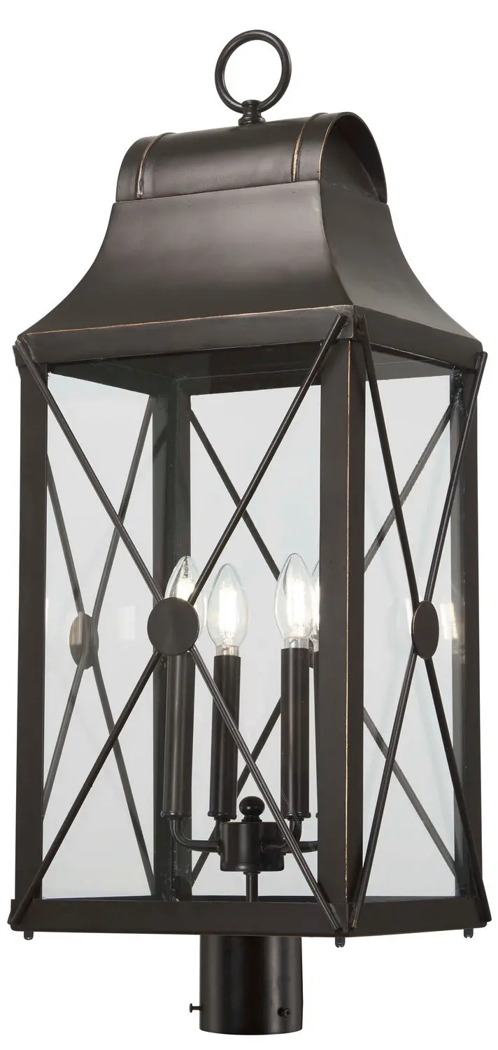Minka Lavery De Luz Four Light Outdoor Post Mount In Oil Rubbed Bronze With Gold Highlights 1