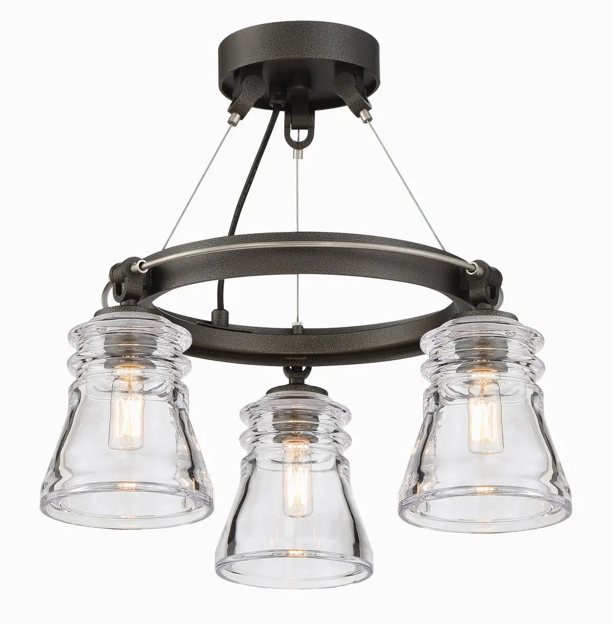 Minka Lavery Graham Avenue Three Light Semi Flush Mount In Smoked Iron And Brushed Nickel 1