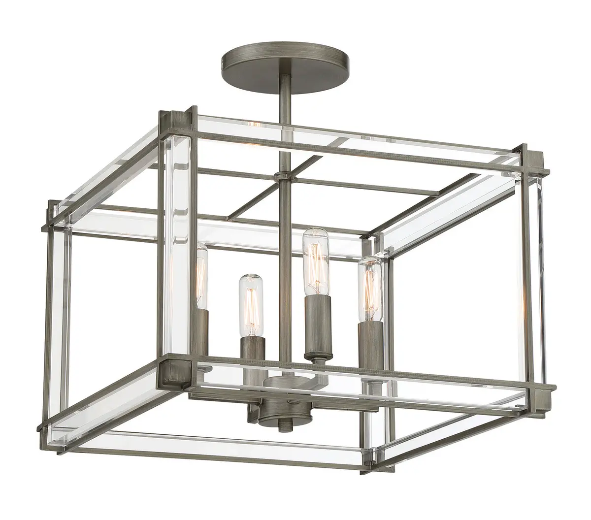 Minka Lavery Langen Square Four Light Semi Flush Mount In Antique Nickel (Painted) 1