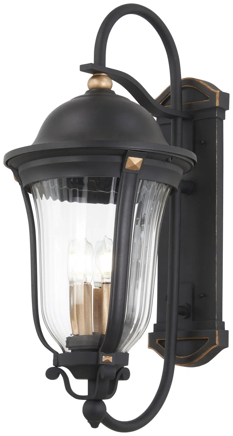 Minka Lavery Peale Street Three Light Outdoor Wall Mount In Sand Coal And Vermeil Gold 1
