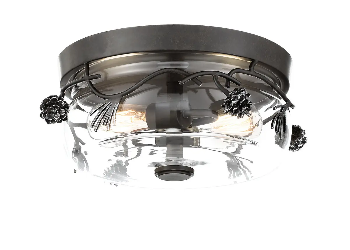 Minka Lavery Ponderosa Ridge Two Light Flush Mount In Weathered Spruce With Silver 1
