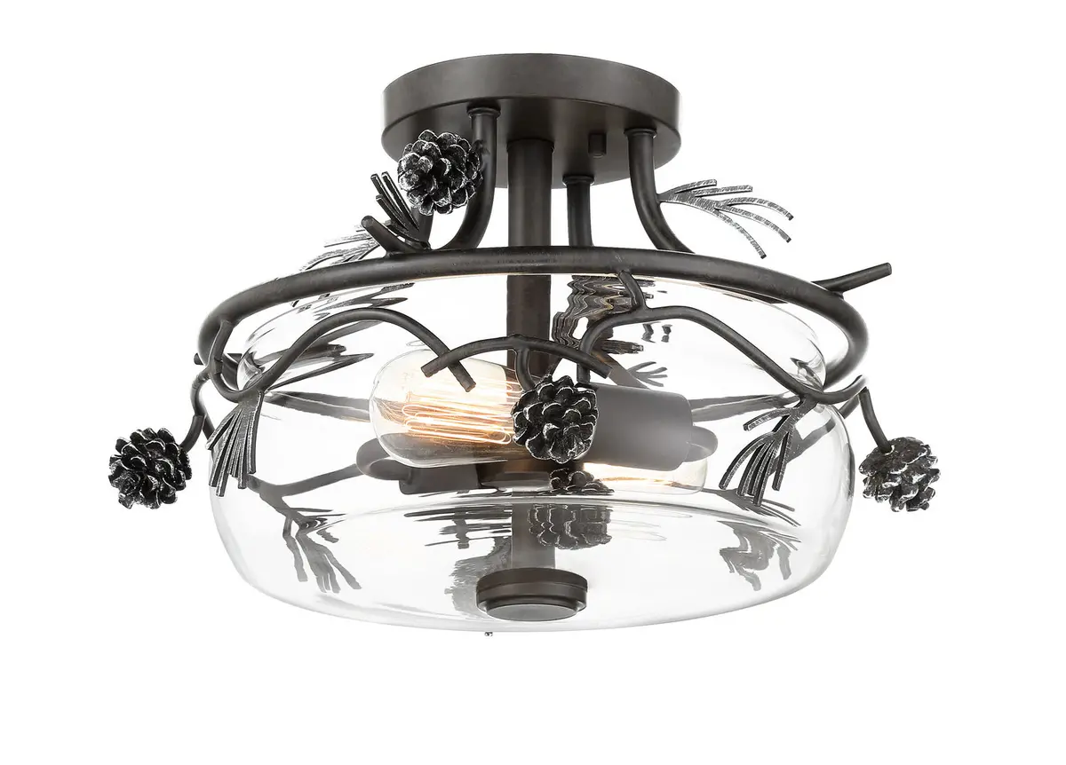 Minka Lavery Ponderosa Ridge Two Light Semi Flush Mount In Weathered Spruce With Silver 1