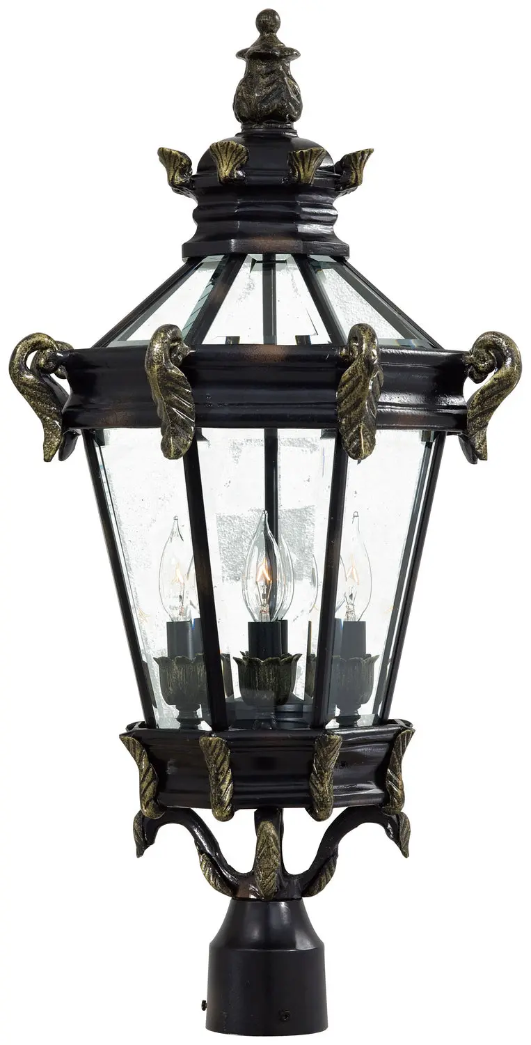 Minka Lavery Stratford Hall Four Light Post Mount In Heritage With Gold Highlights 1