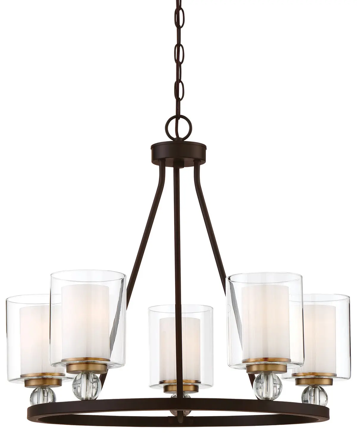 Minka Lavery Studio 5 Five Light Chandelier In Painted Bronze With Natural Brushed Brass Clear Glass 1