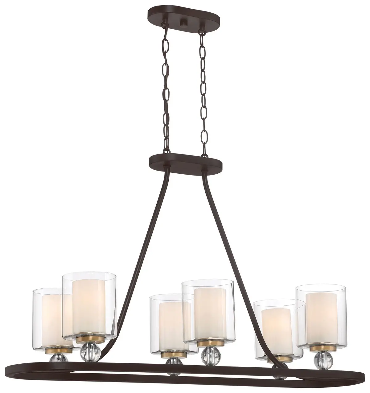 Minka Lavery Studio 5 Five Light Island Pendant In Painted Bronze With Natural Brushed Brass Clear Glass 1