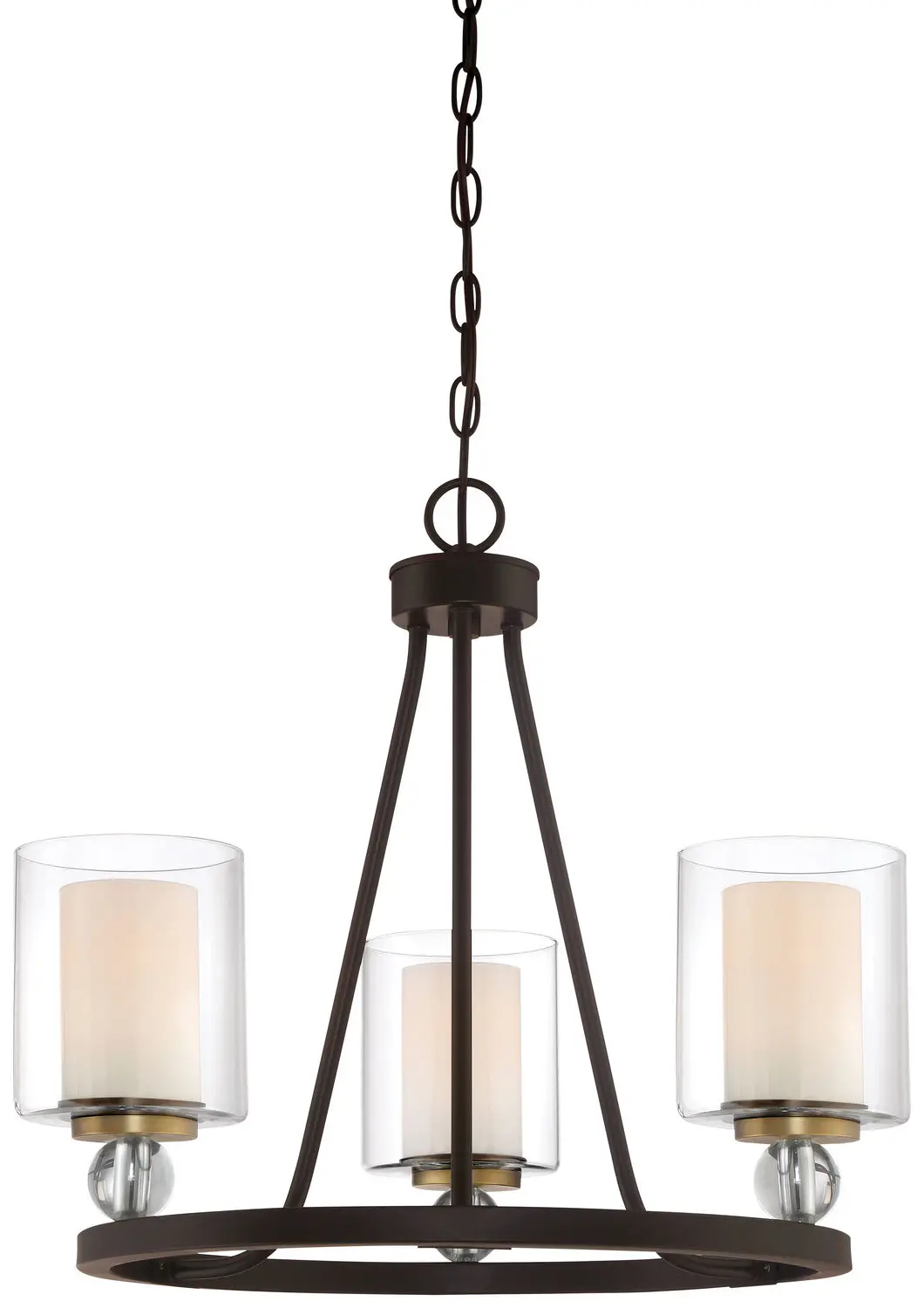 Minka Lavery Studio 5 Three Light Chandelier In Painted Bronze With Natural Brushed Brass Clear Glass 1