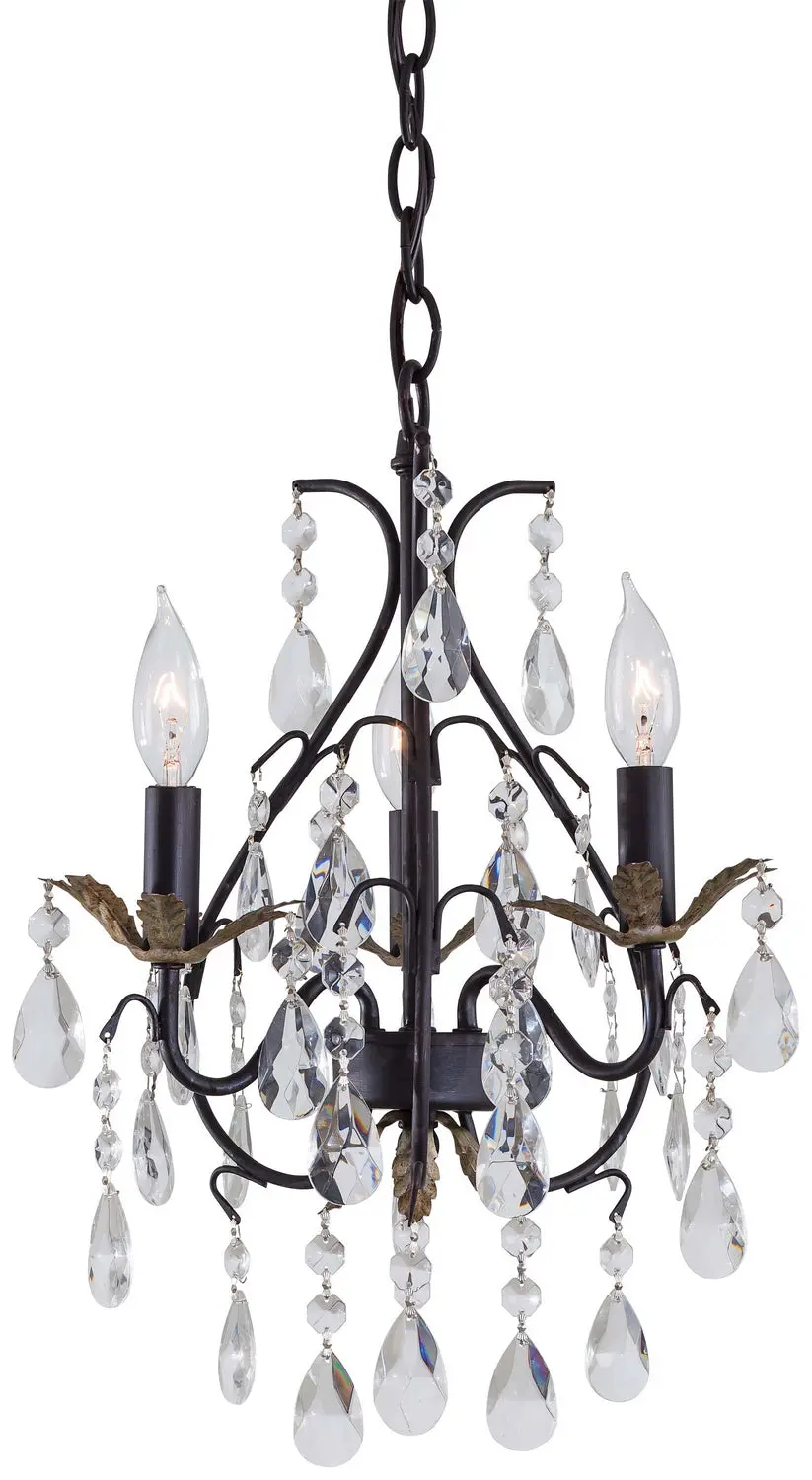 Minka Lavery Three Light Mini Chandelier In Castlewood Walnutt With Silver Highlights 1