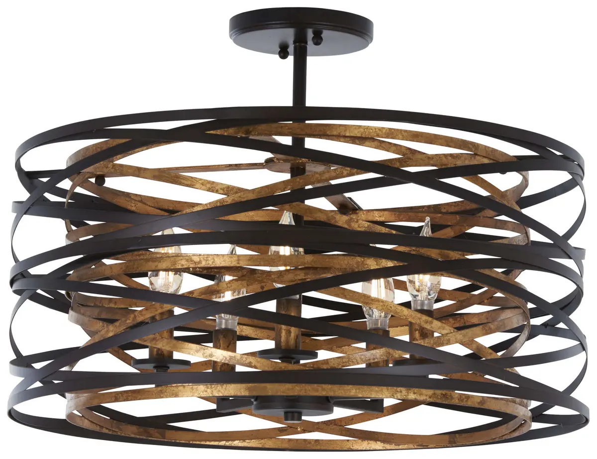 Minka Lavery Vortic Flow Five Light Semi Flush Mount In Dark Bronze With Modaic Gold 1
