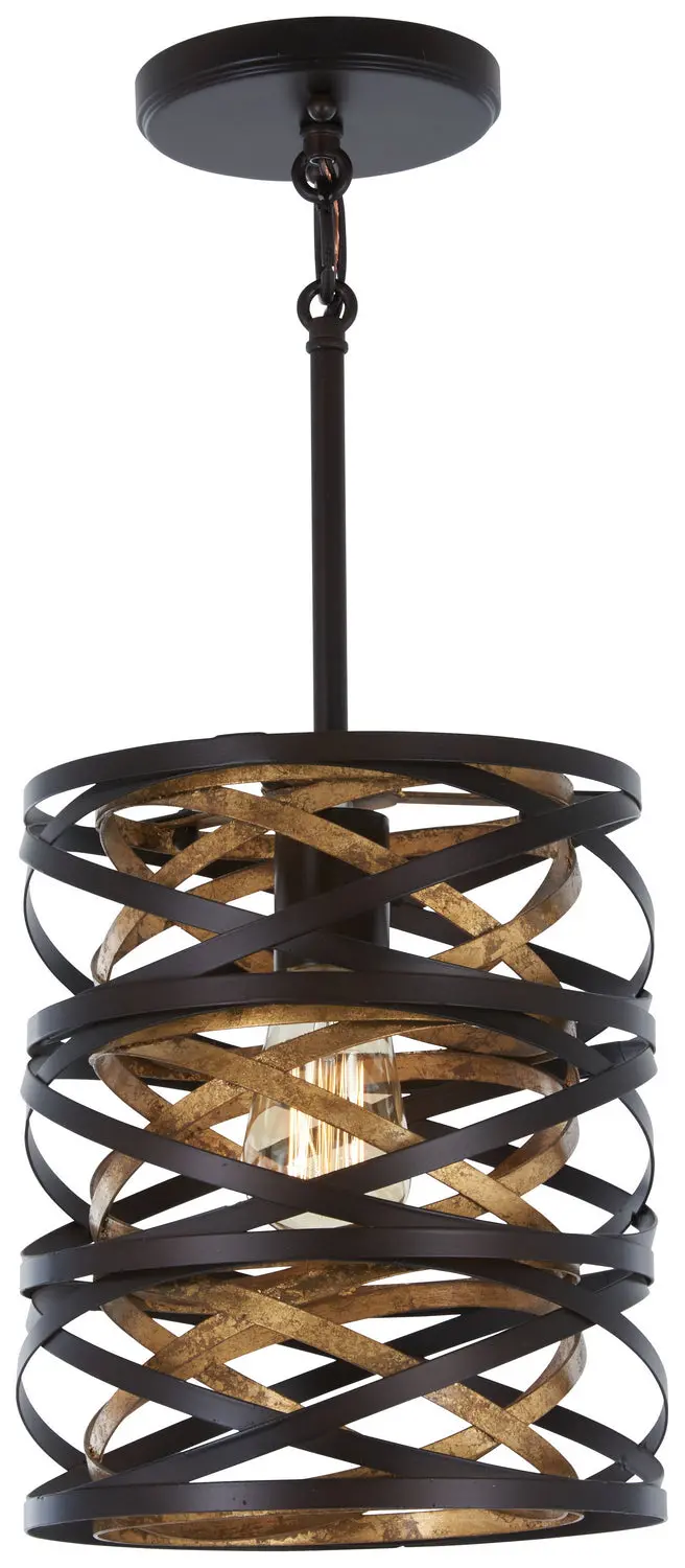 Minka Lavery Vortic Flow One Light Mini Pendant In Dark Bronze With Modaic Gold 1