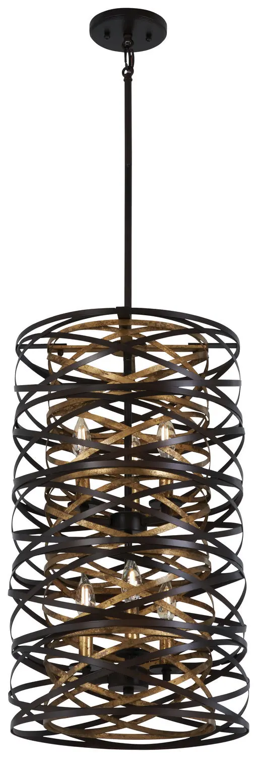 Minka Lavery Vortic Flow Six Light Pendant In Dark Bronze With Modaic Gold 1