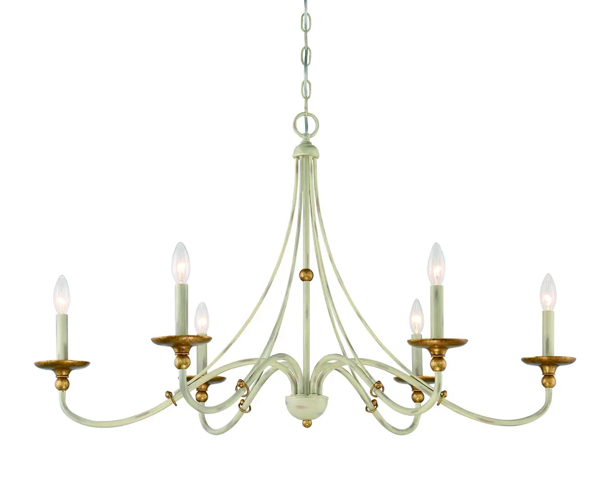Minka Lavery Westchester County Six Light Chandelier In Farm House White With Gilded Gold Leaf 1