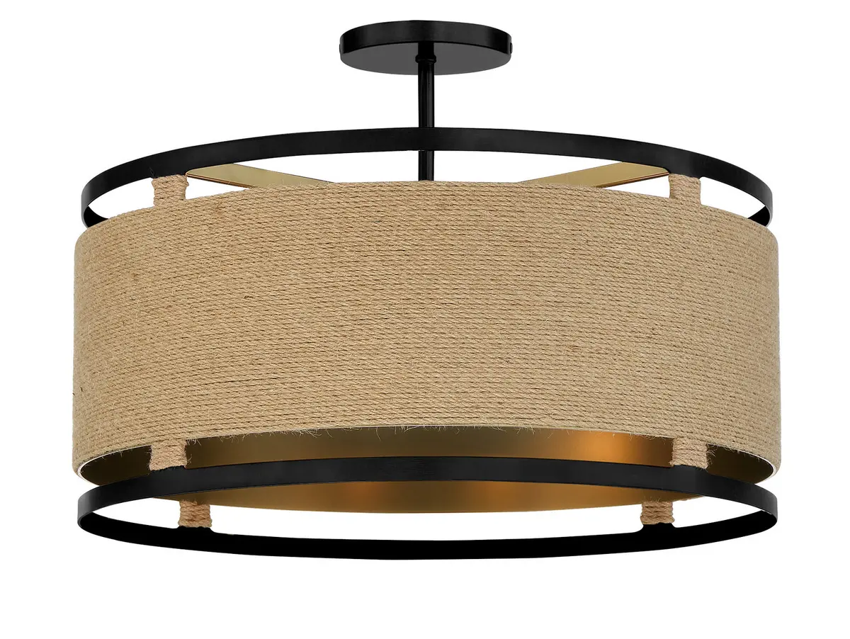 Minka Lavery Windward Passage Four Light Semi Flush Mount In Coal And Soft Brass 1