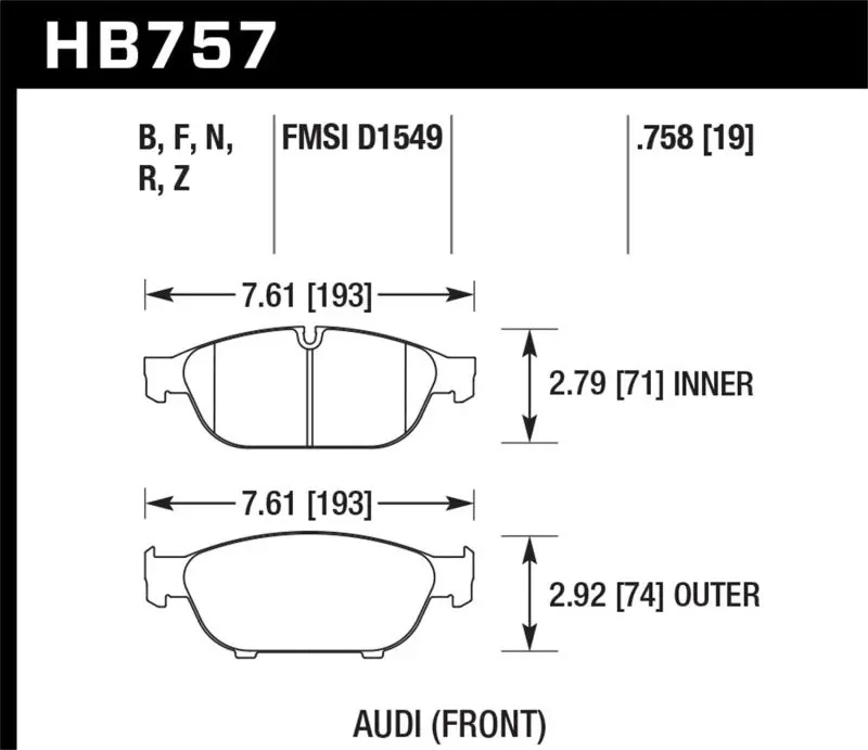 Hawk Performance Ceramic Brake Pads – Front, Compatible With 2012–2016 Audi A6/A7/A8 Quattro & 2013 A5 Quattro 1