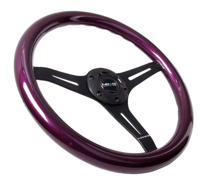 Nrg Classic Wood-Grain Steering Wheel — 350Mm Diameter, Purple Pearl/Flake Finish, Black 3-Spoke Hub 1