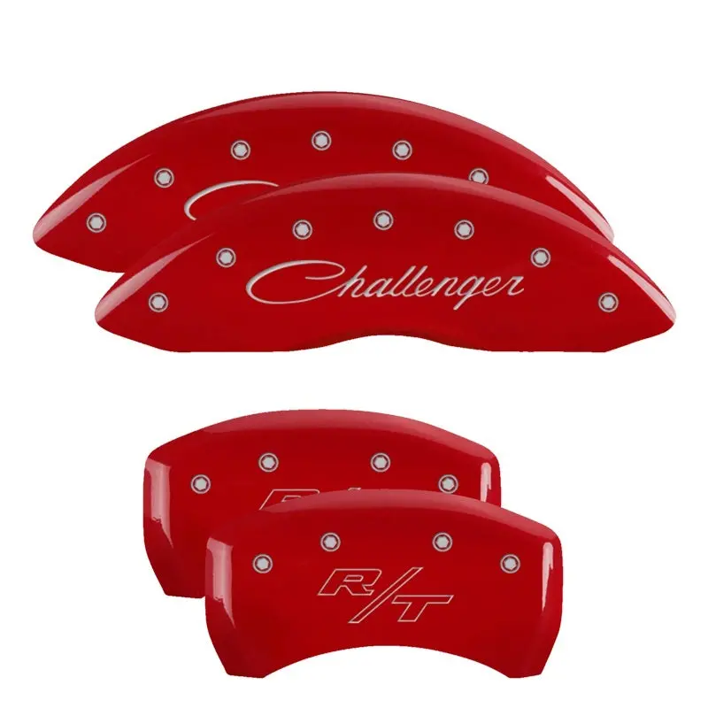 Mgp 4 Caliper Covers Engraved Front Cursive/Challenger Engraved Rear Rt Red Finish Silver Ch 1