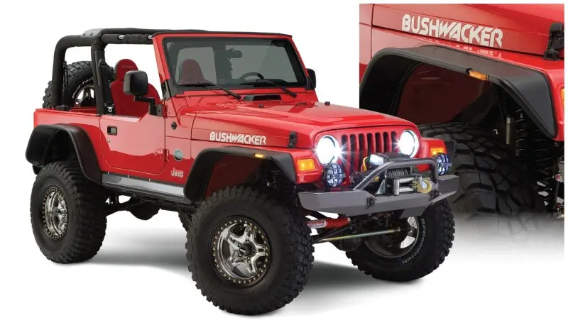 Bushwacker Flat-Style Flare Kit — 4-Piece, Matte Black For 1997–2006 Jeep Wrangler 1