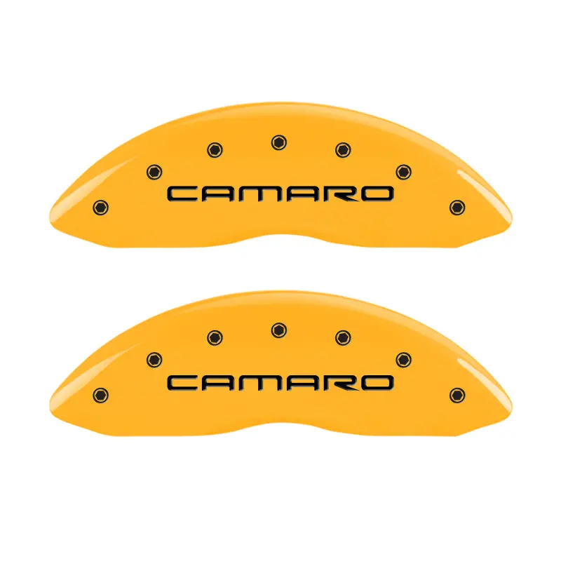 Mgp Engraved Caliper Covers For 1998 Chevrolet Camaro – Front 4-Piston & Rear Gen Iv/Ss, Yellow Finish With Black Char 1