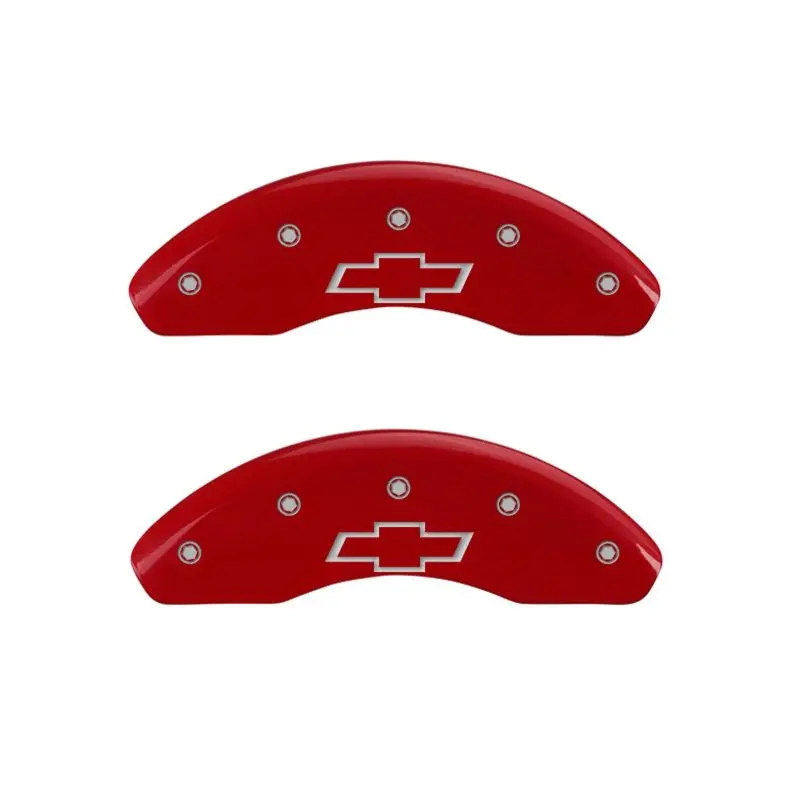 Mgp Engraved 4-Piston Caliper Covers — Bowtie Design In Red-And-Silver Finish For Front And Rear Axles 1
